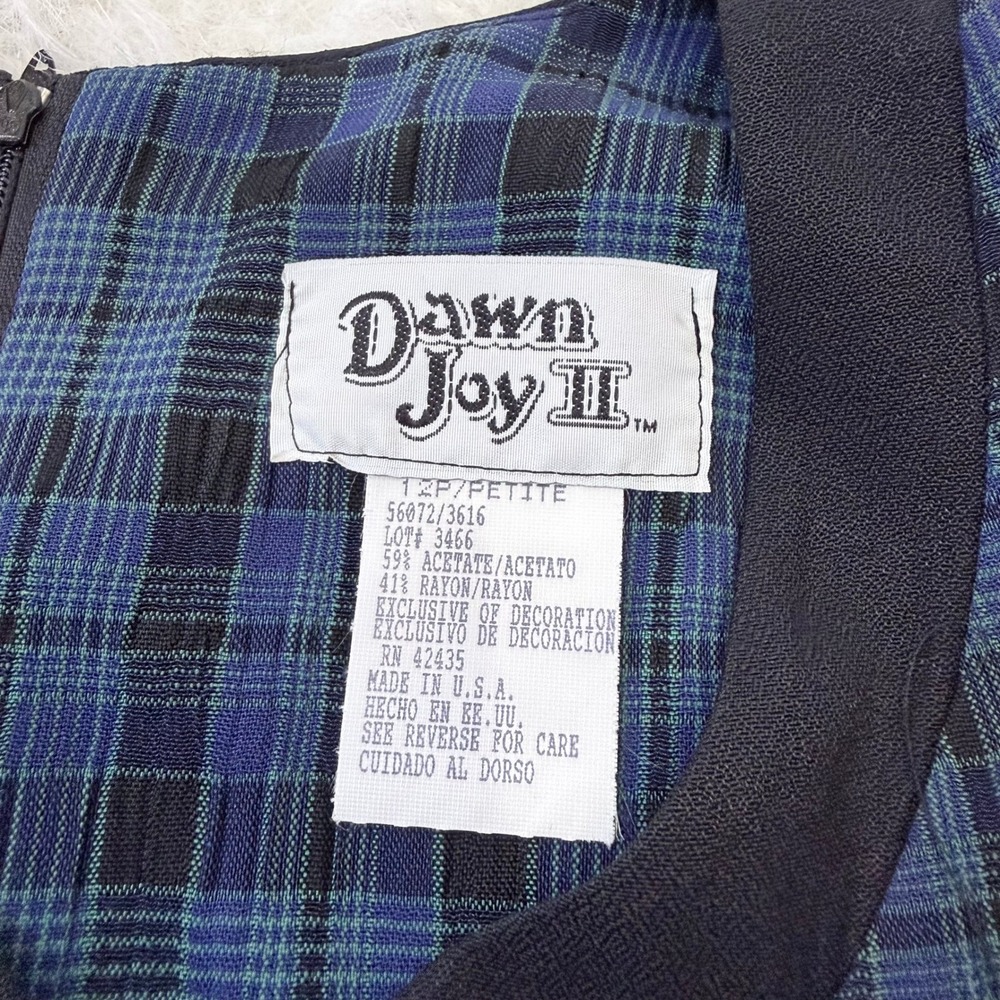 Dawn Joy II Vintage Plaid Midi Dress Blue Black Frog Closure Petite 12P USA Made - Picture 5 of 8